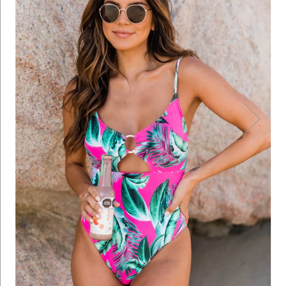 Pink Lily Ribbed One Piece Swimsuit